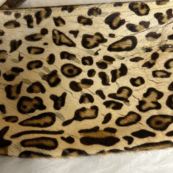MYRA BAG leather brown/black animal print with gold specks. Slick Hairon Pouch. - Picture 5 of 10